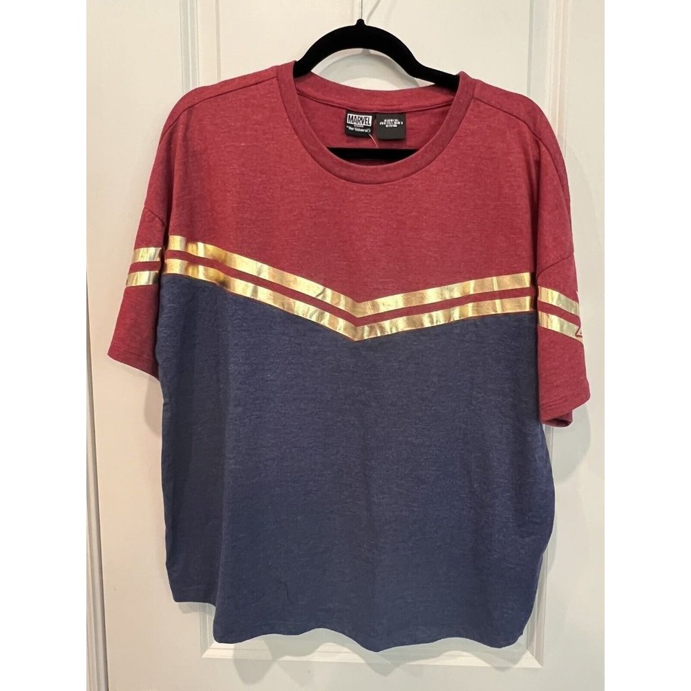 Her Universe Red and Blue Short Sleeve Tee with Gold Accents